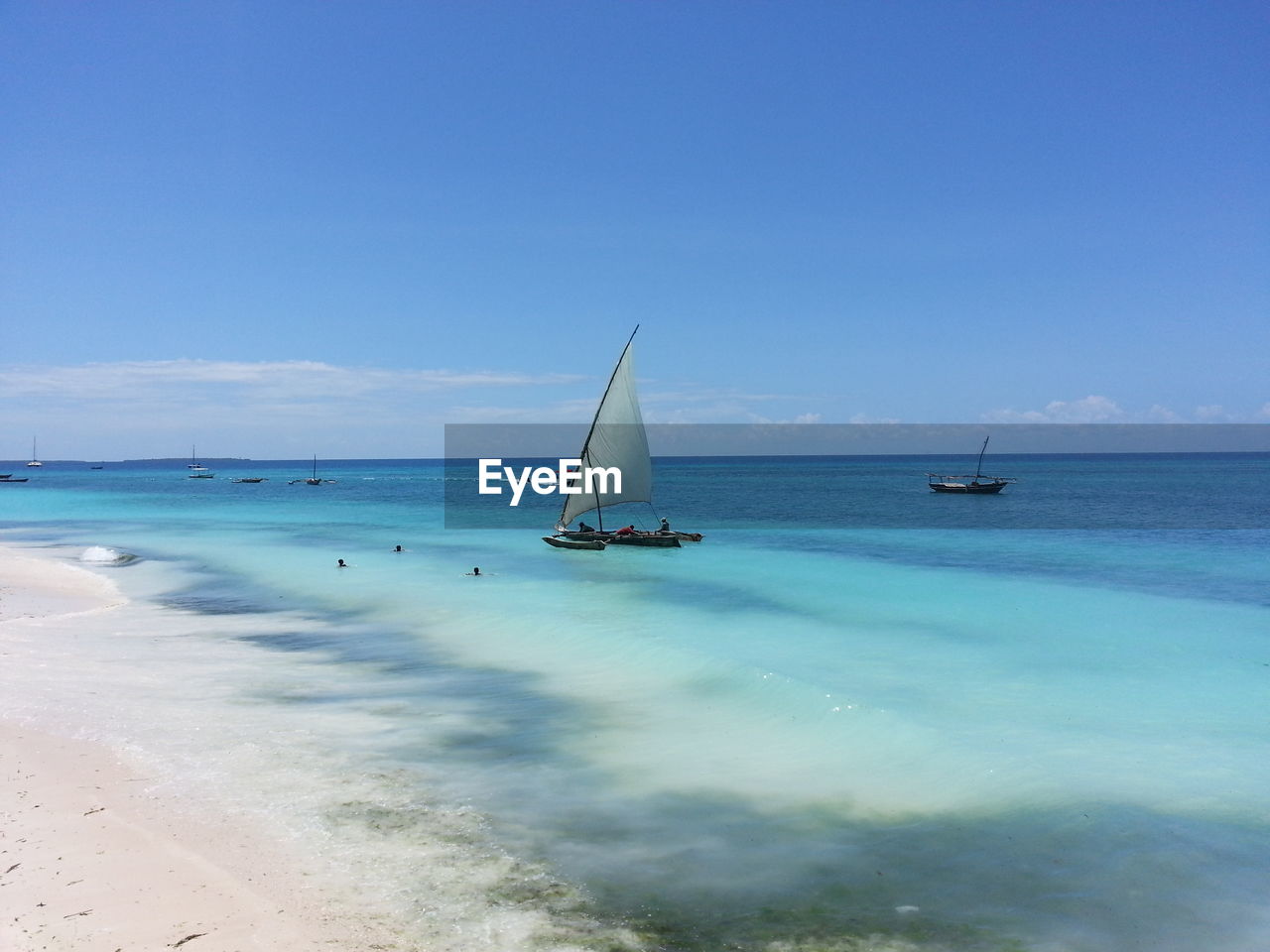 Scenic view of beach against blue sky