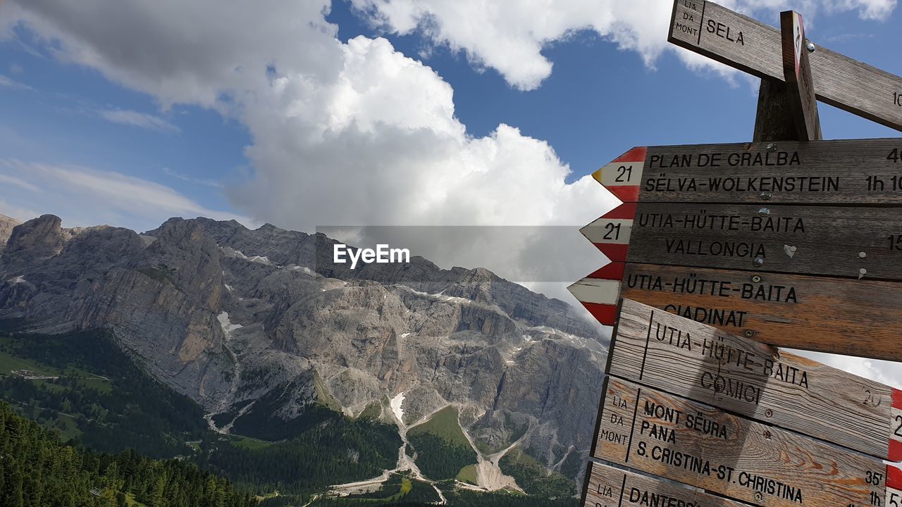 ROAD SIGN AGAINST MOUNTAIN