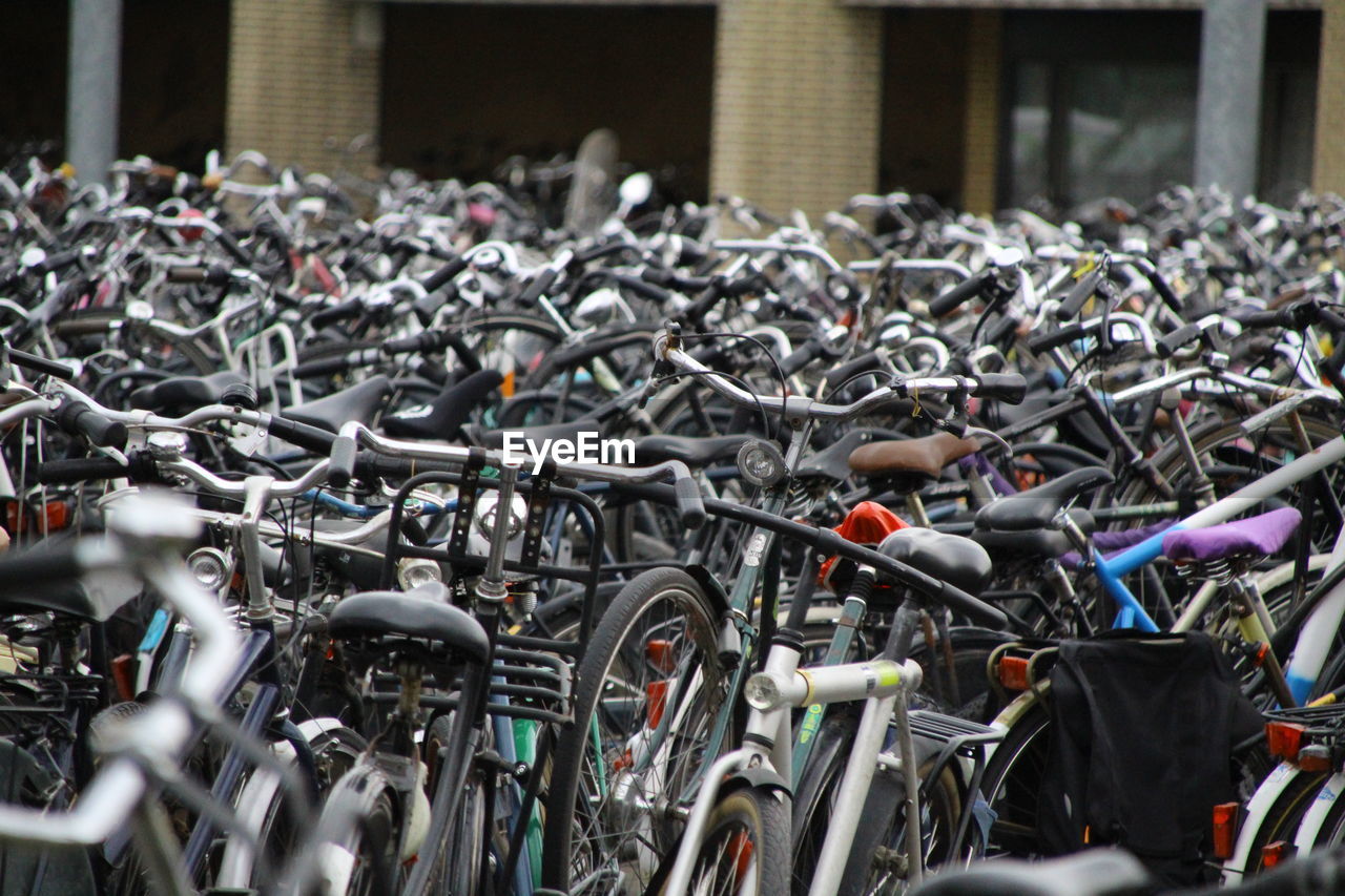 Close-up of bicycles in holland 