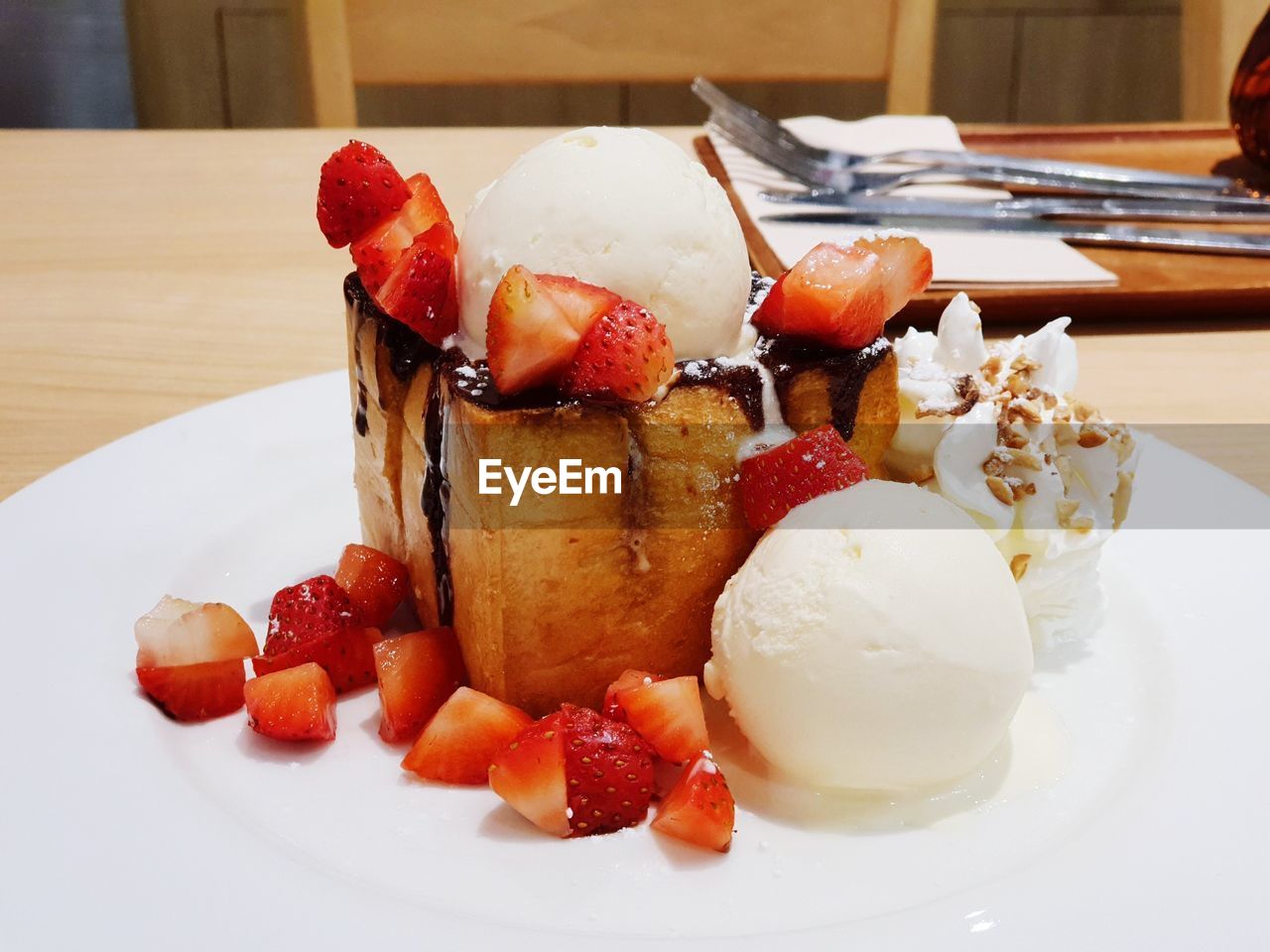 Close-up of dessert in plate on table