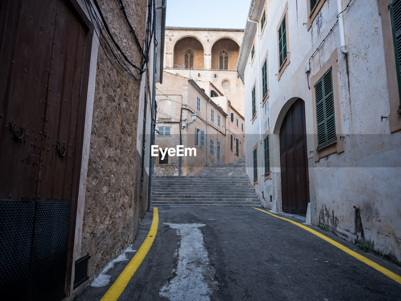 Road along buildings in old town