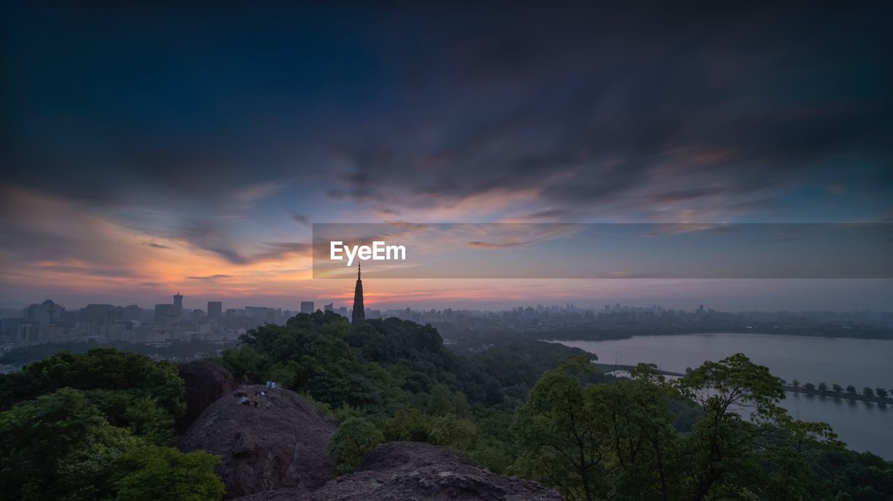 View of city at sunset