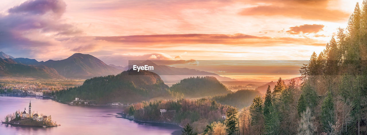 Panoramic view of landscape against sky during sunset