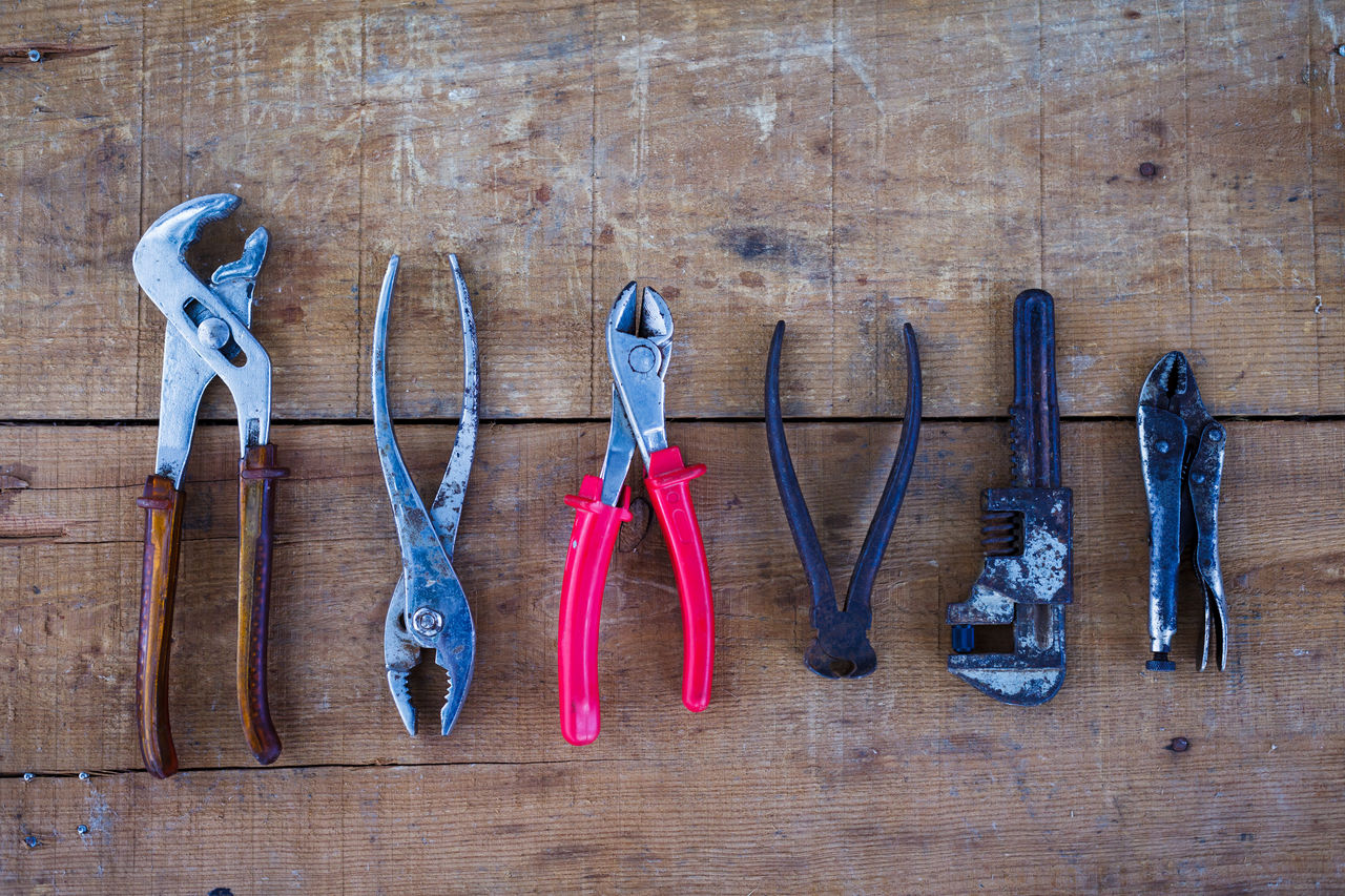 Directly above view of old-fashioned carpentry tool