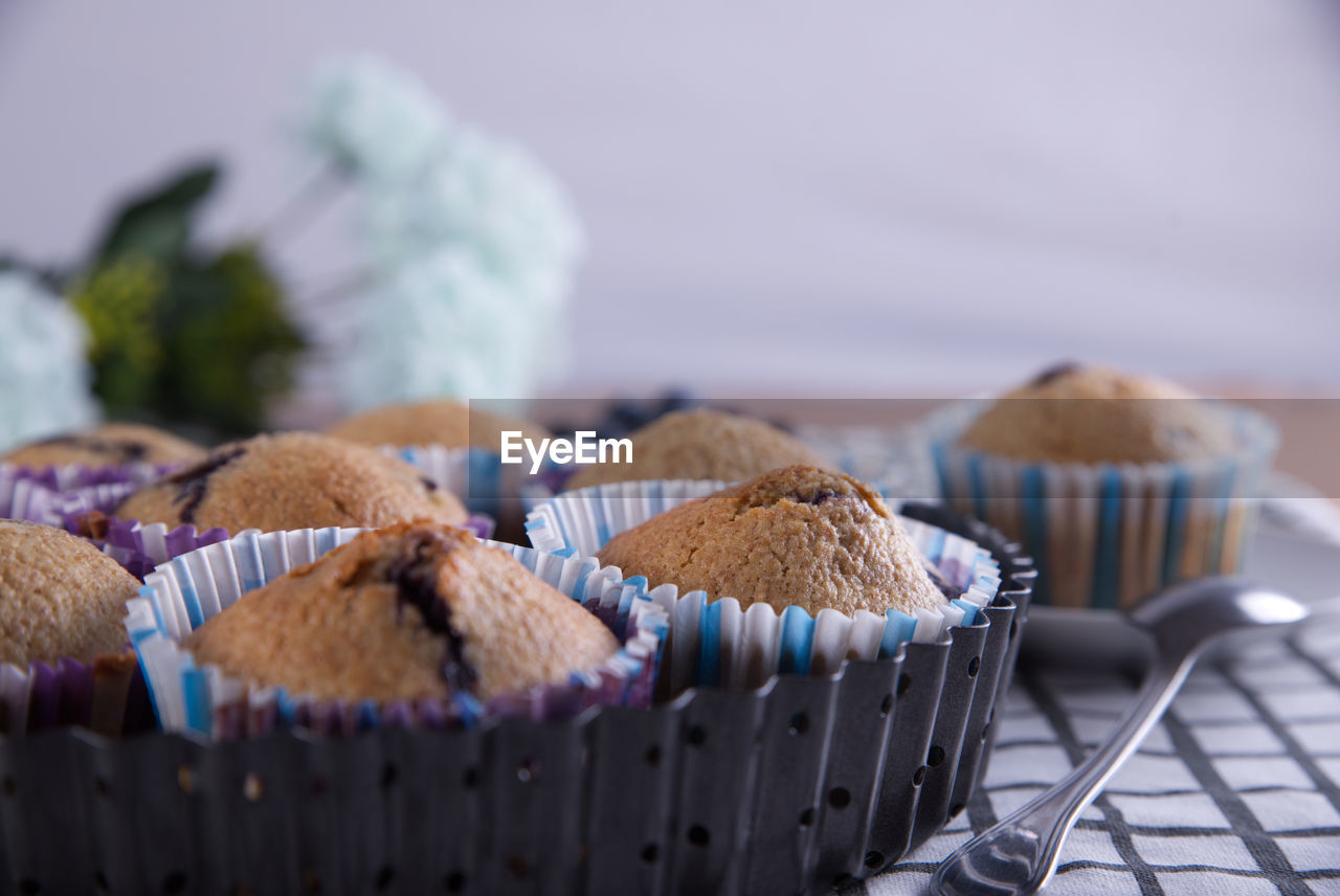 Close-up of cupcakes on table