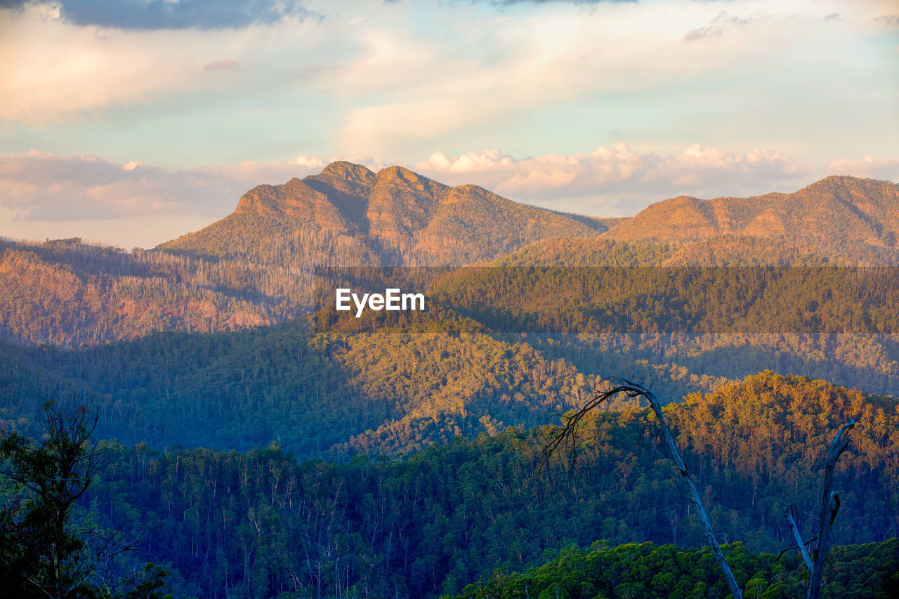 Scenic view of mountains against sky during autumn