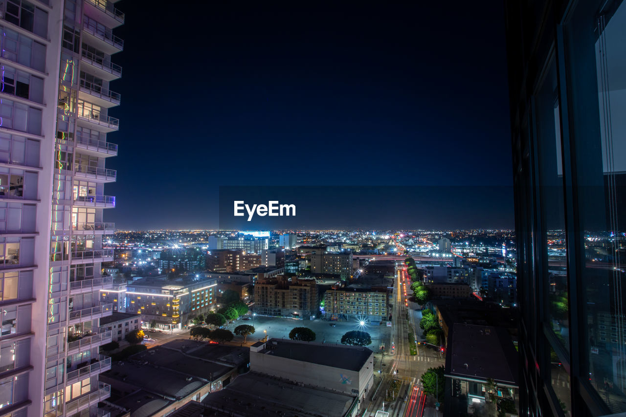 illuminated buildings in city