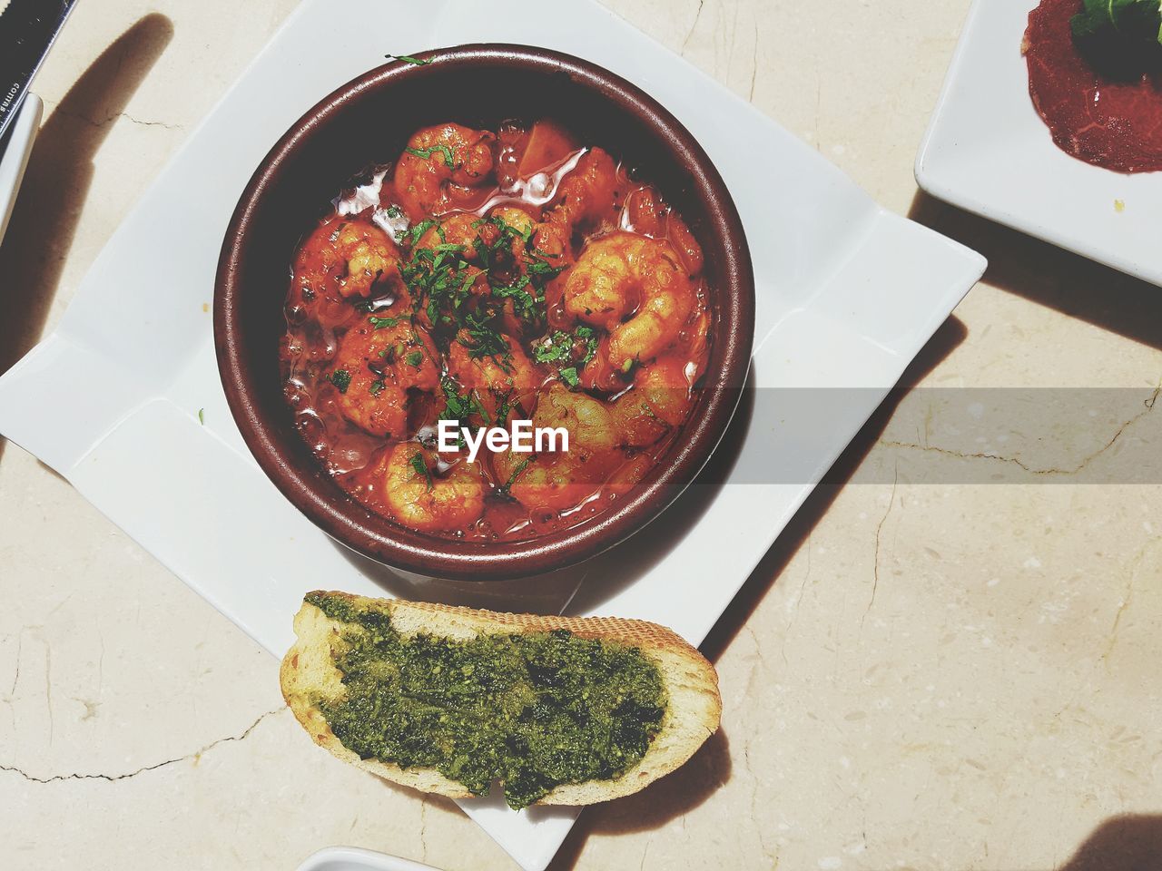 High angle view of food on table