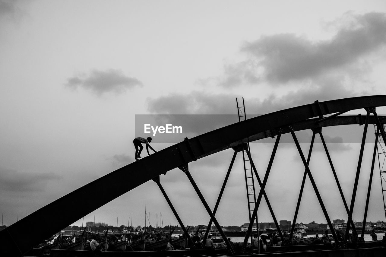 LOW ANGLE VIEW OF SUSPENSION BRIDGE