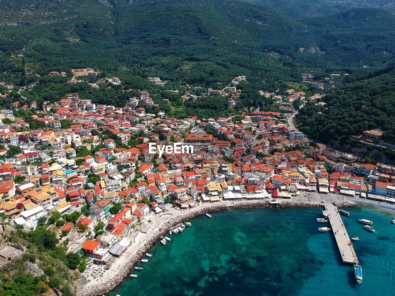 High angle view of buildings in city