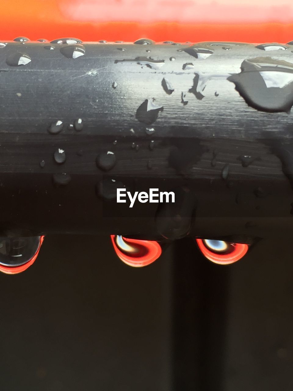 Close-up of raindrops on metal