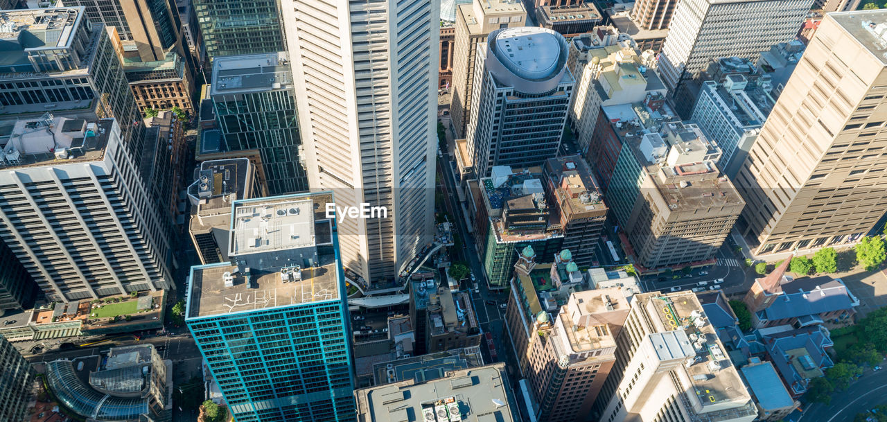 High angle view of street amidst buildings in city
