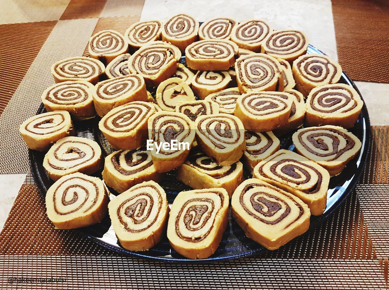 High angle view of dessert in plate on table