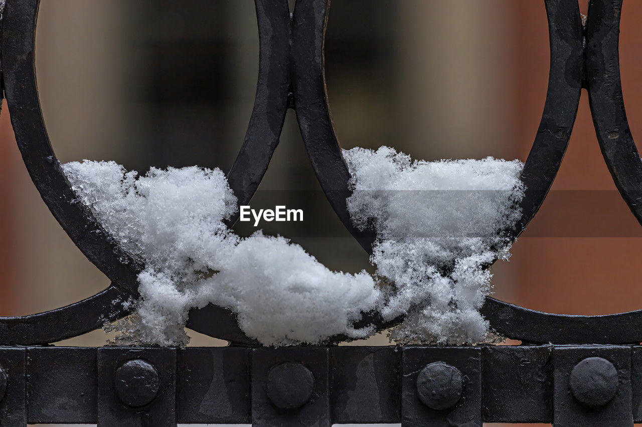 snow, black, iron, white, no people, winter, close-up, cold temperature, nature