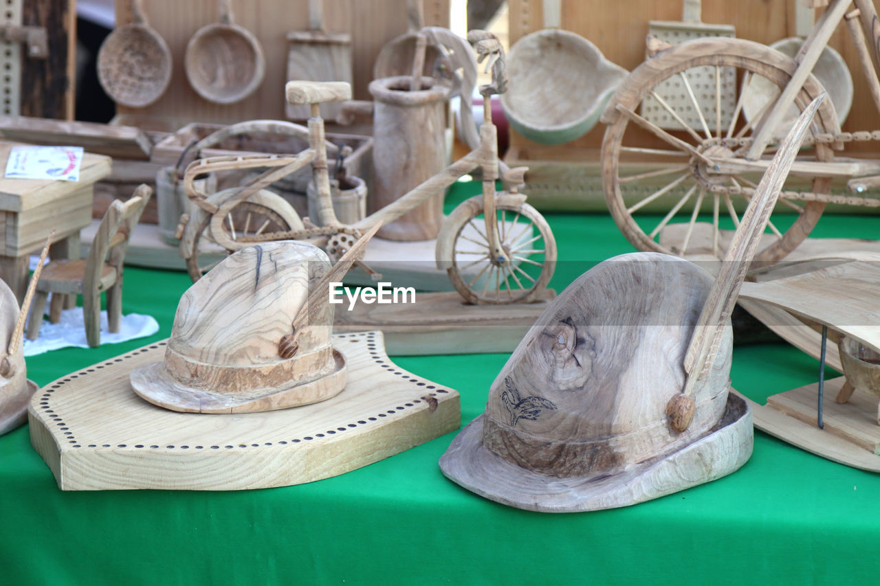 Close-up of hats on table