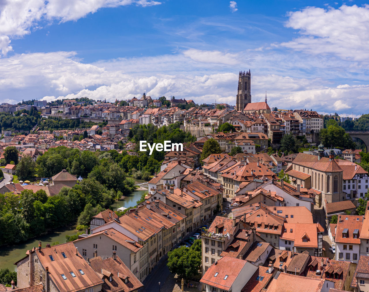 High angle view of buildings in city