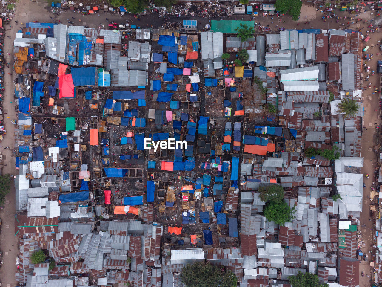 High angle view of city buildings