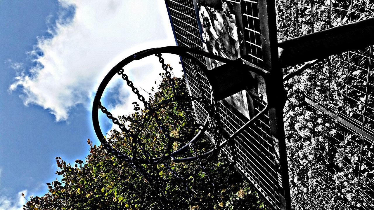 Low angle view of basketball hoop