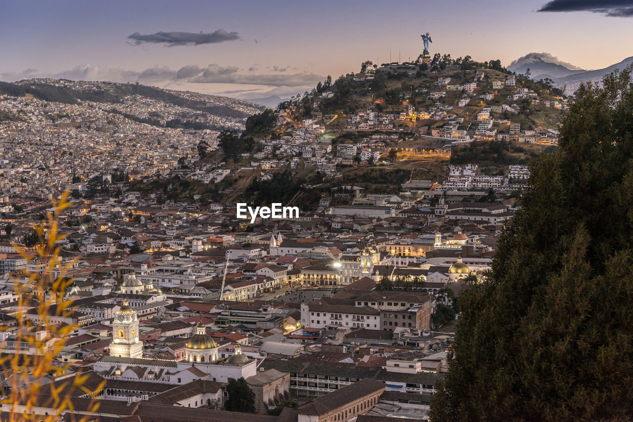 High angle view of buildings in city