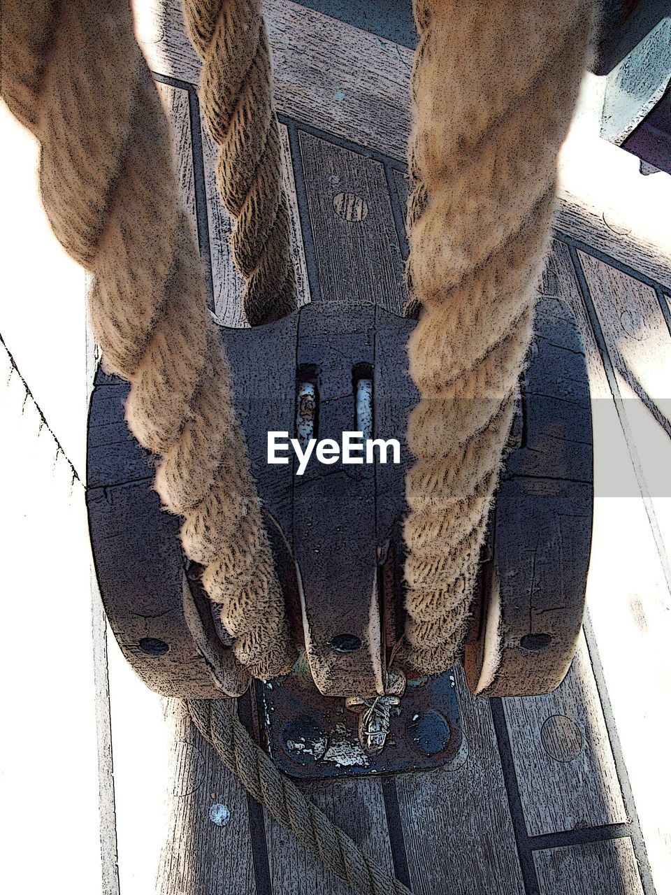 High angle view of pulley in boat