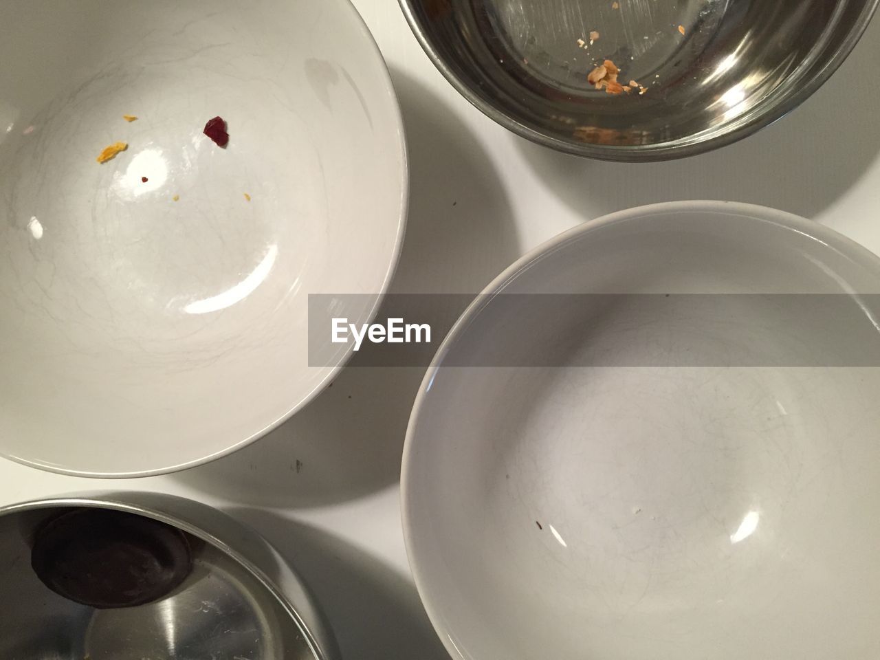 Close-up high angle view of empty bowls