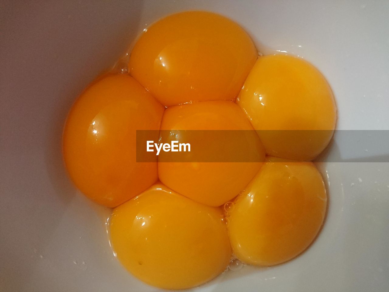 CLOSE-UP OF YELLOW EGGS IN WHITE