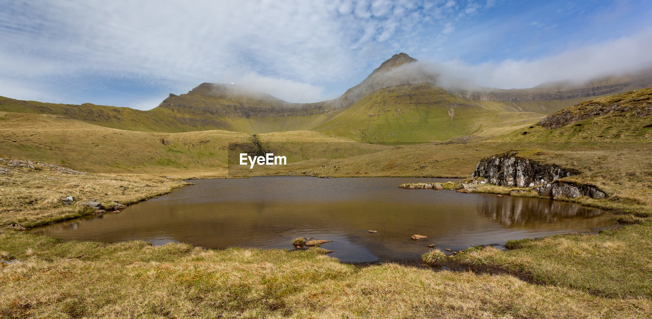 SCENIC VIEW OF LAKE AND MOUNTAIN AGAINST SKY