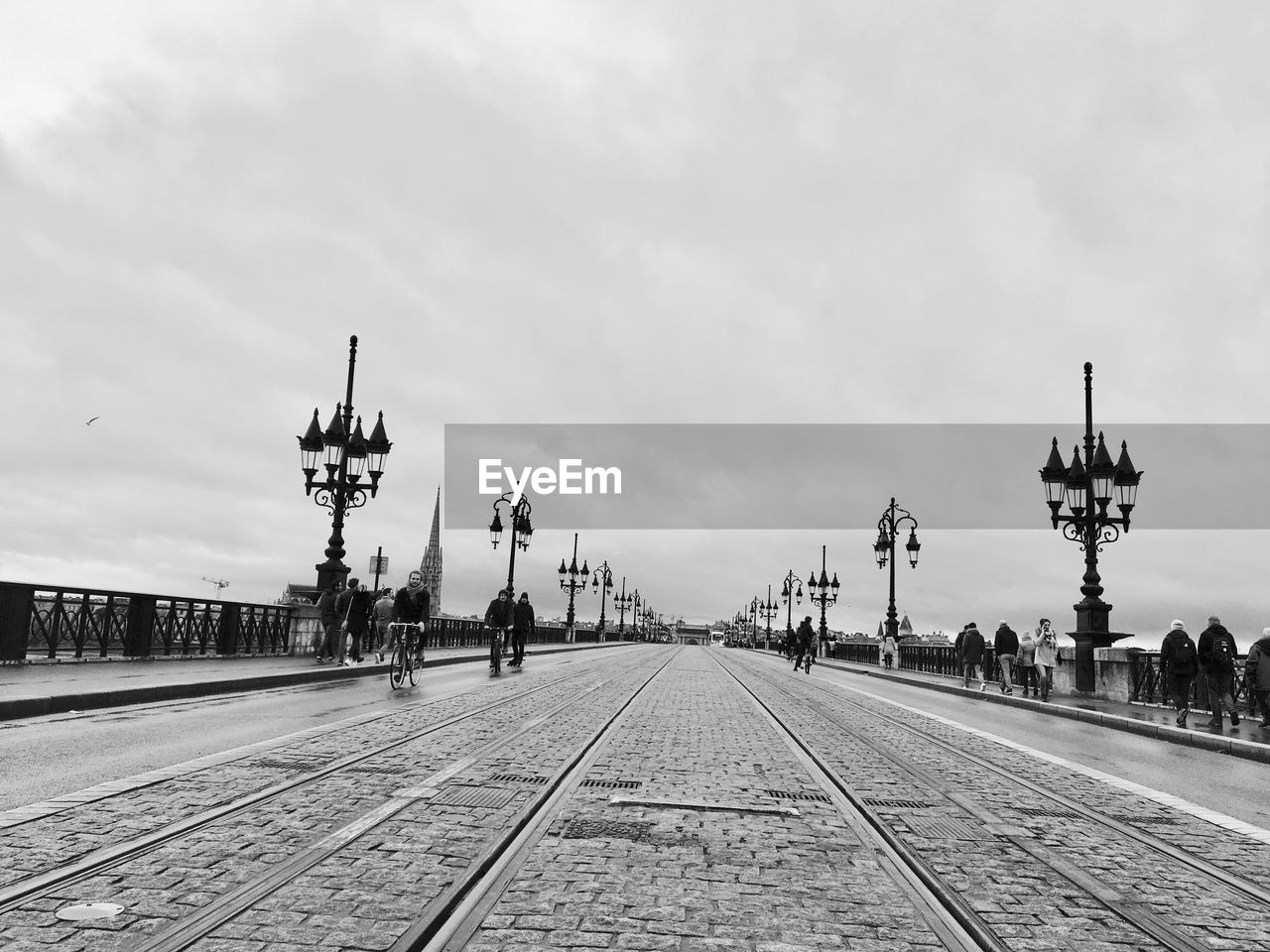 View of railroad tracks / bridge pont de pierre in bordeaux 