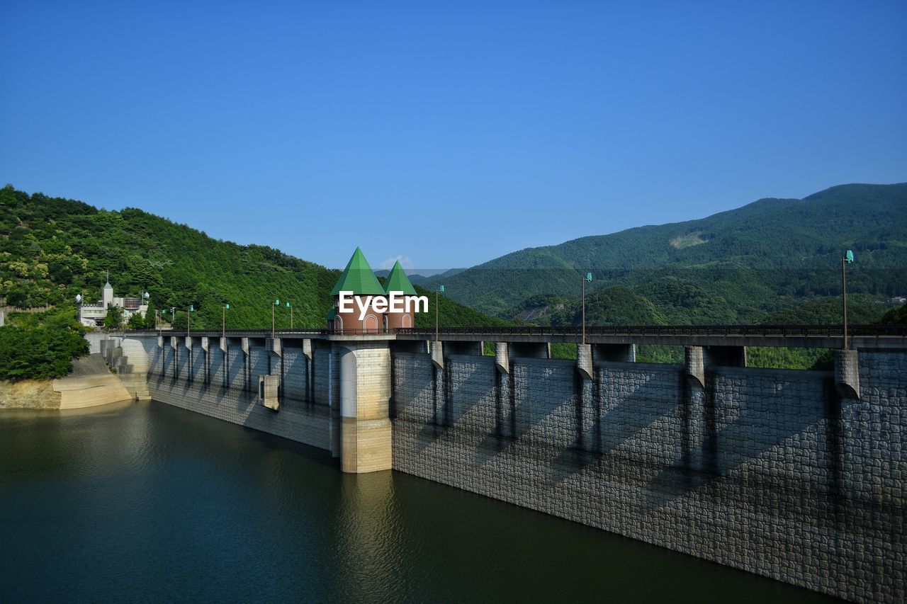 Bridge over river against blue sky