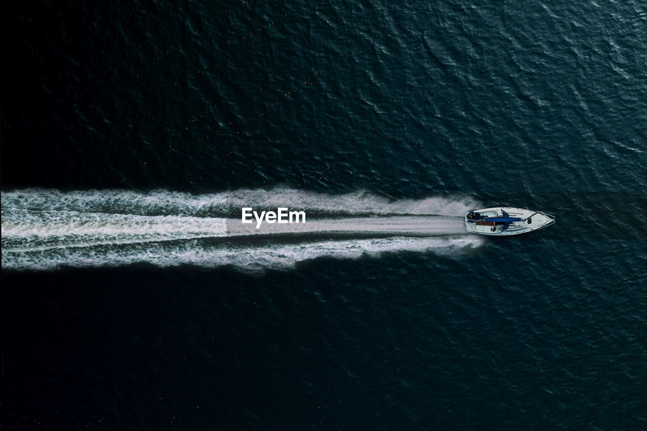 High angle view of boat in sea