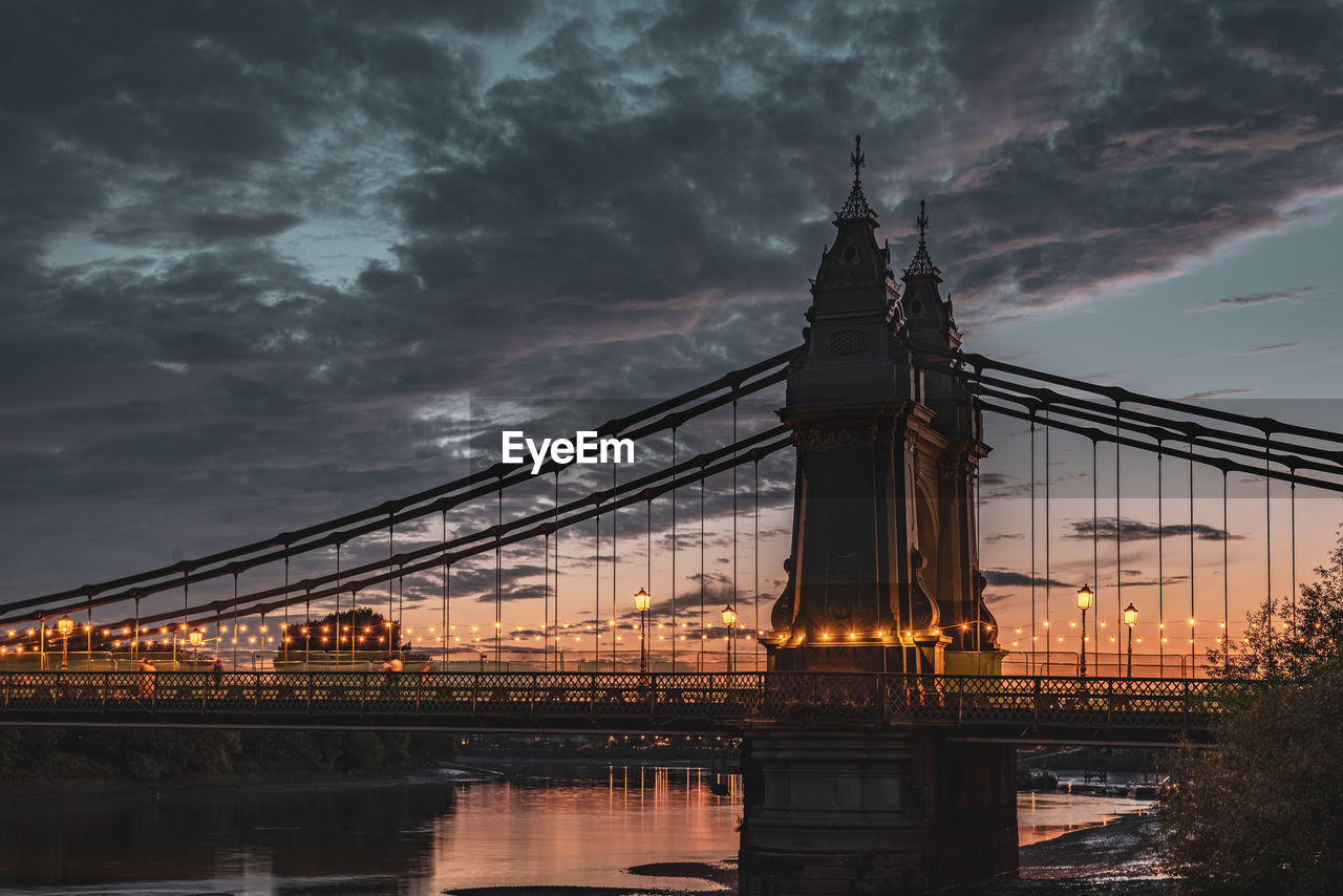 View of bridge over river at sunset