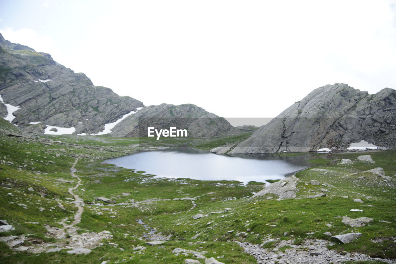 Scenic view of mountains against clear sky