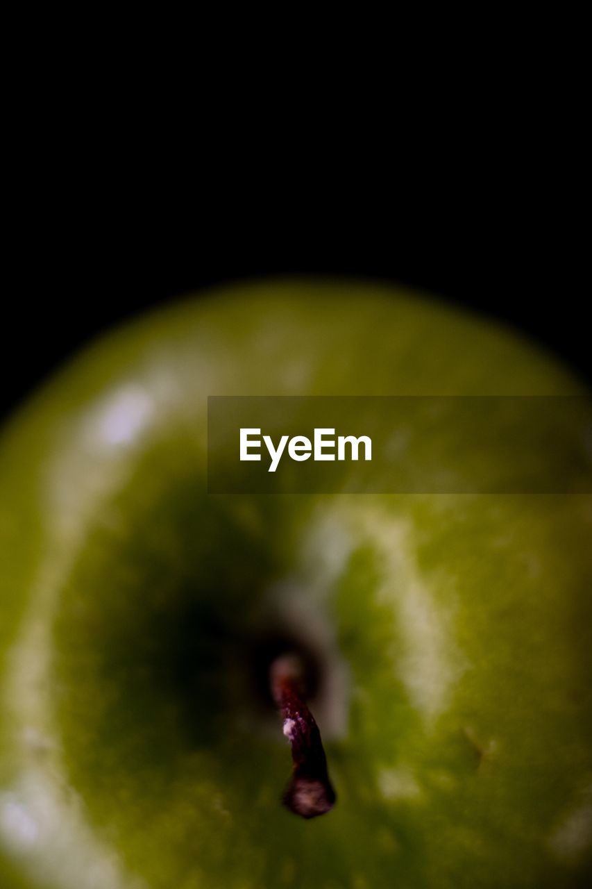 Close-up of granny smith apple against black background