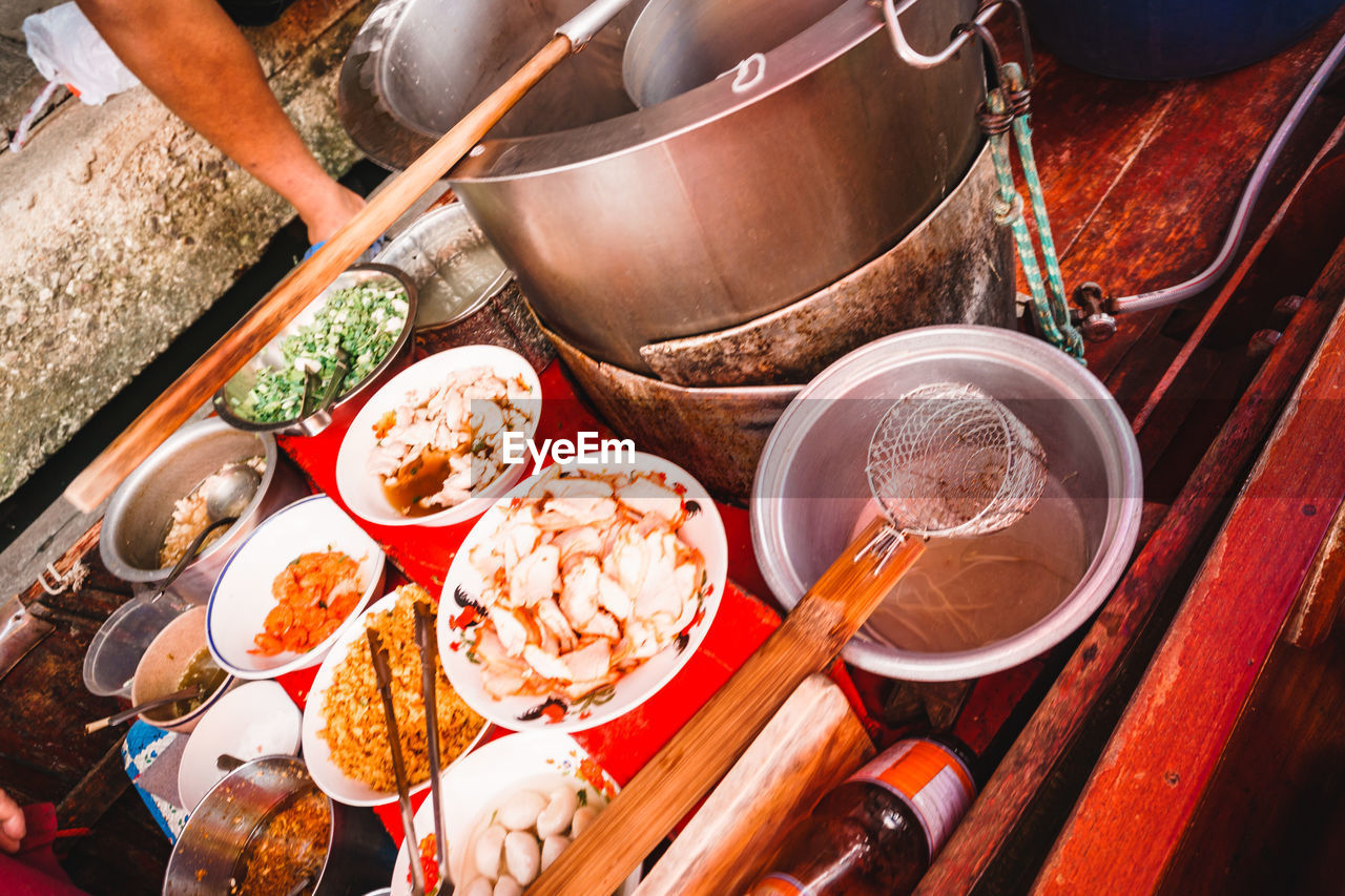 High angle view of food on a boat