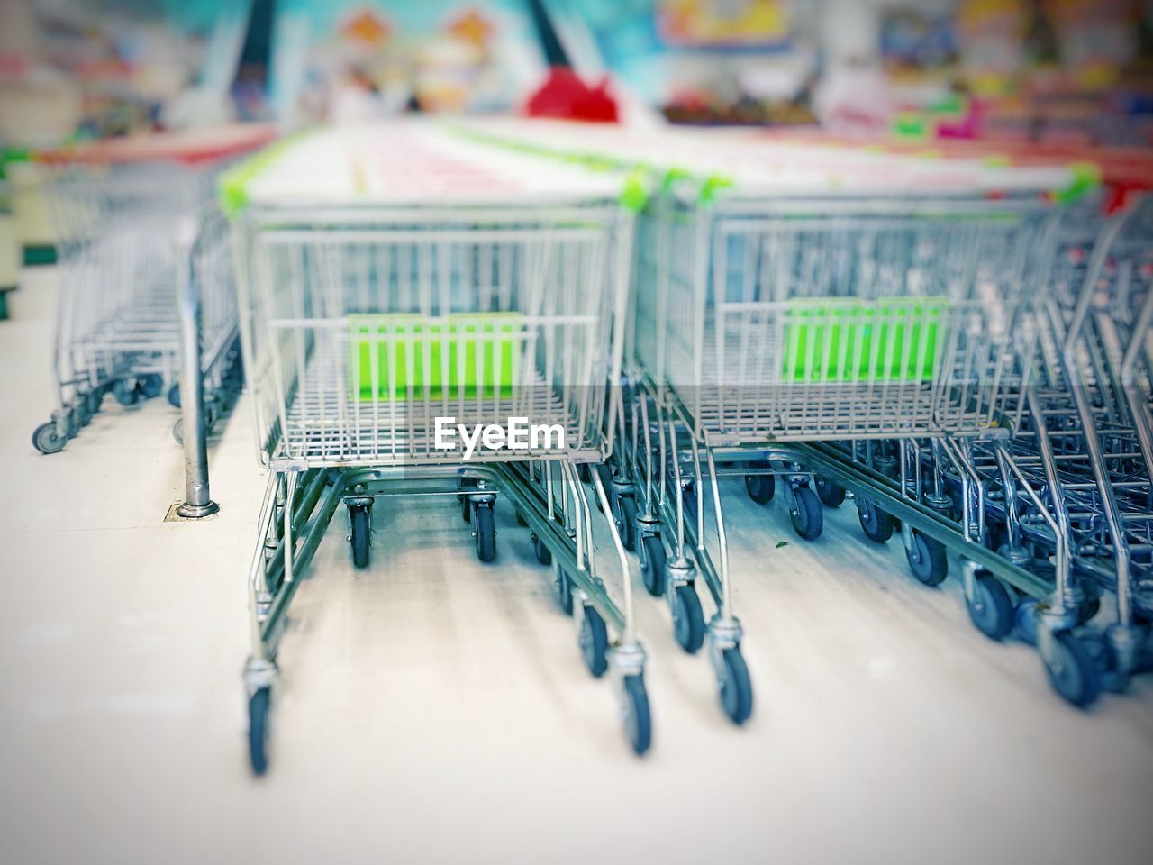 Close-up of shopping carts at supermarket