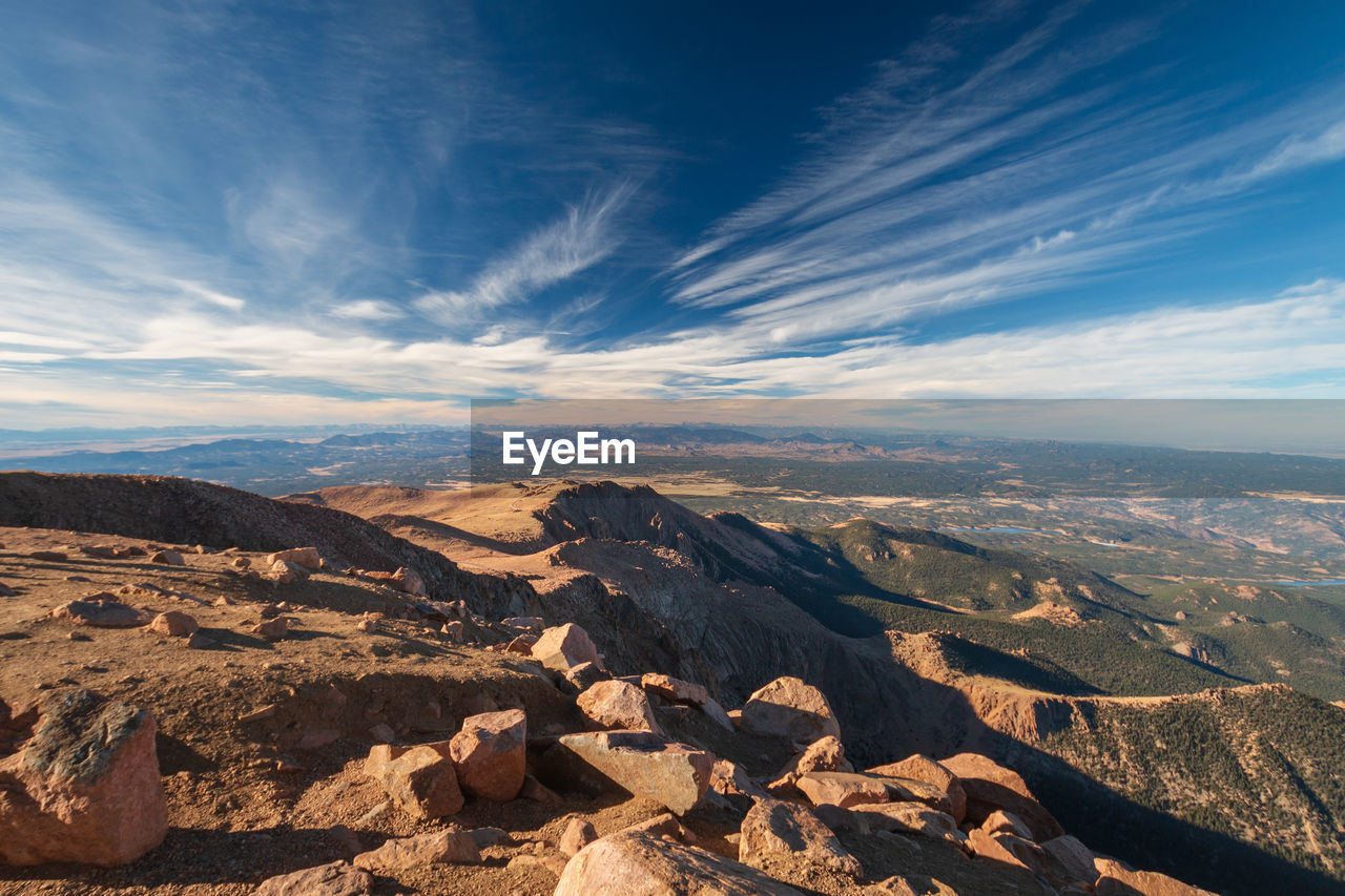 Scenic view to colorado landscape in direction northwest seen from top of pikes peak against sky