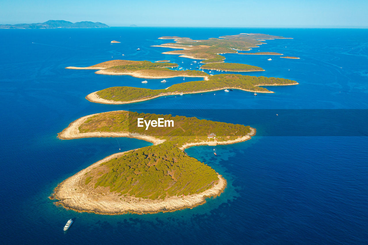 Aerial view of palinski otoci islands in hvar, adriatic sea in croatia