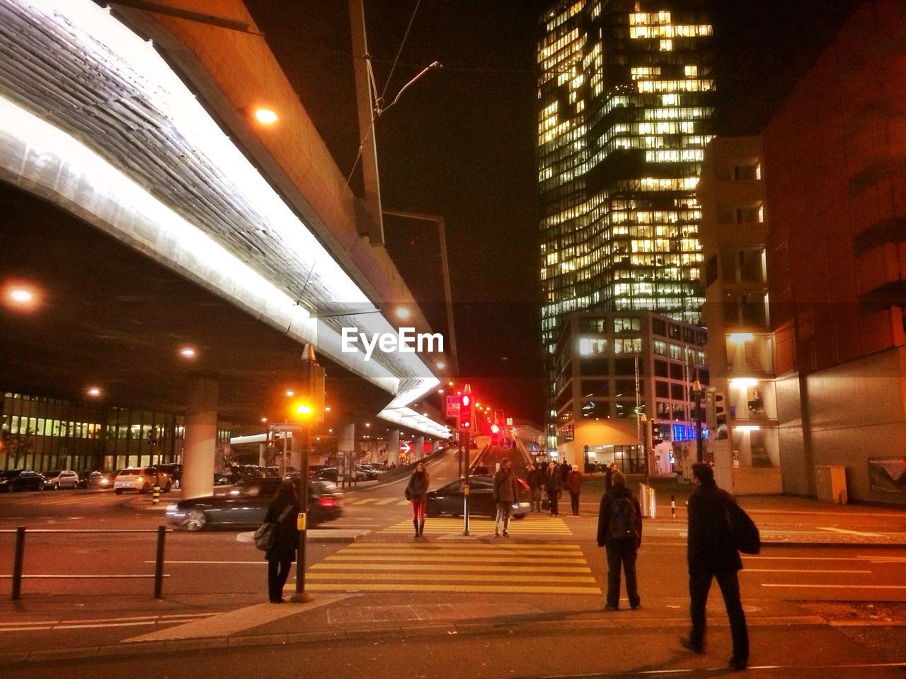 View of people crossing street