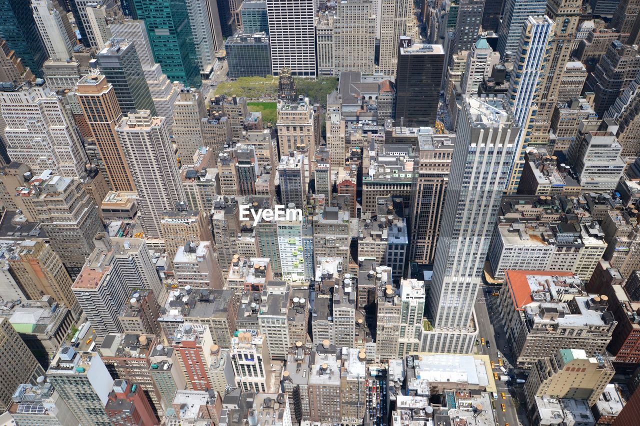 High angle view of modern buildings at manhattan