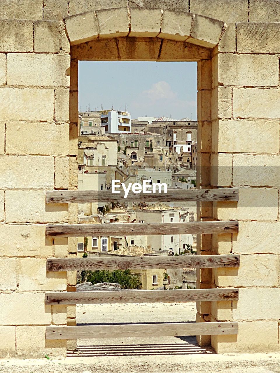 Buildings seen through window