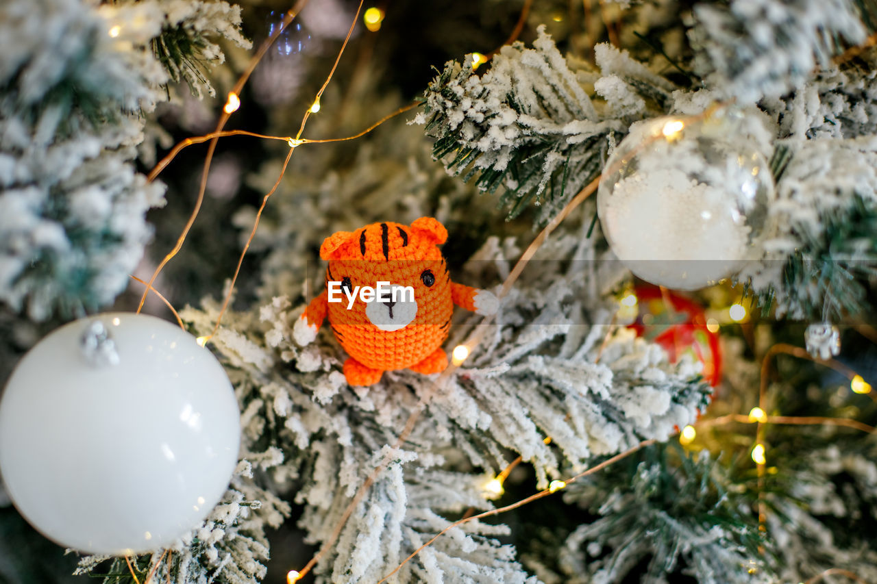 close-up of christmas decoration hanging on tree