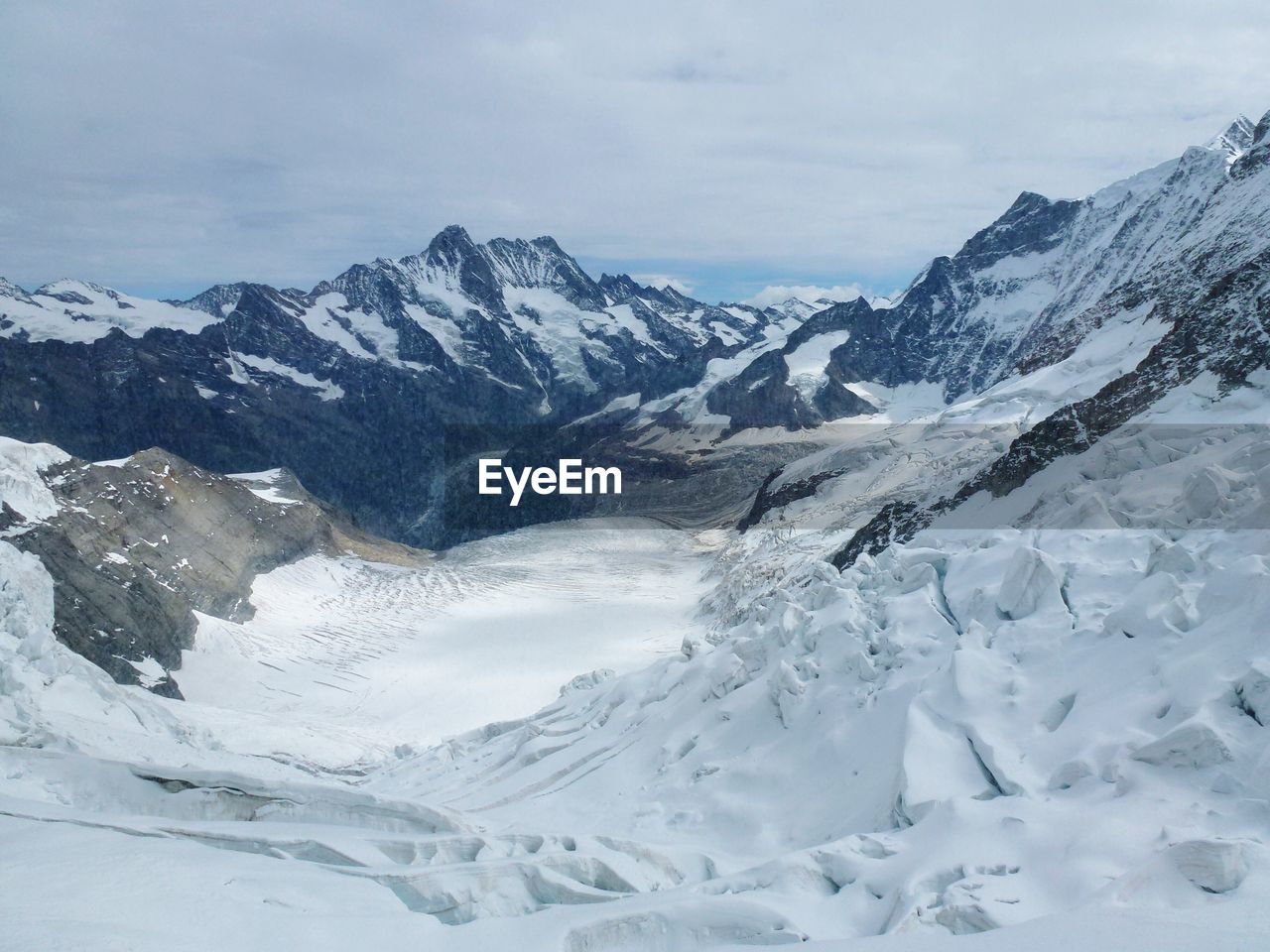 Scenic view of snowcapped mountains against sky