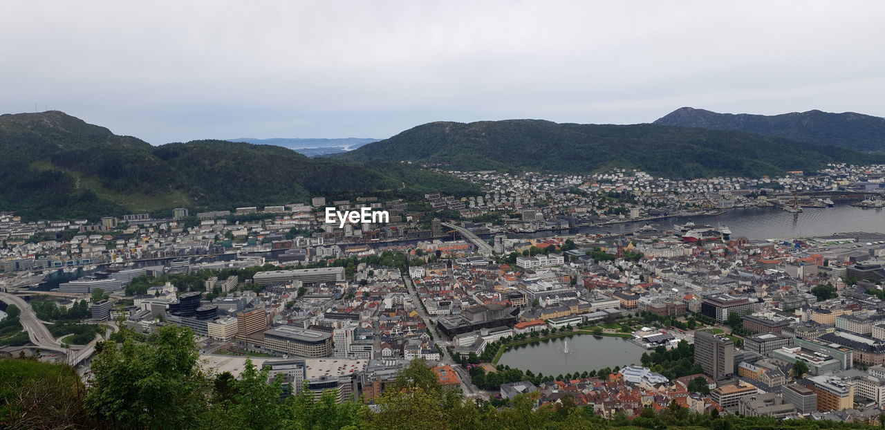 High angle shot of townscape against sky