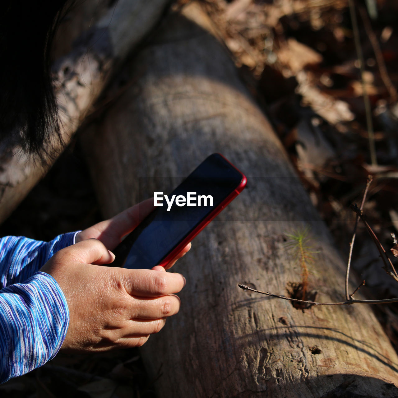 Cropped hands of man using mobile phone outdoors