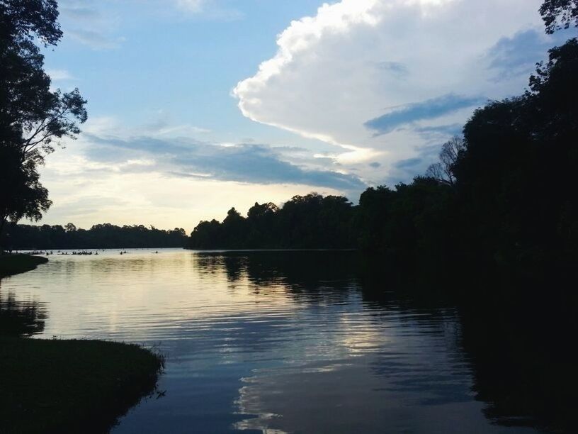 SCENIC VIEW OF LAKE AT SUNSET