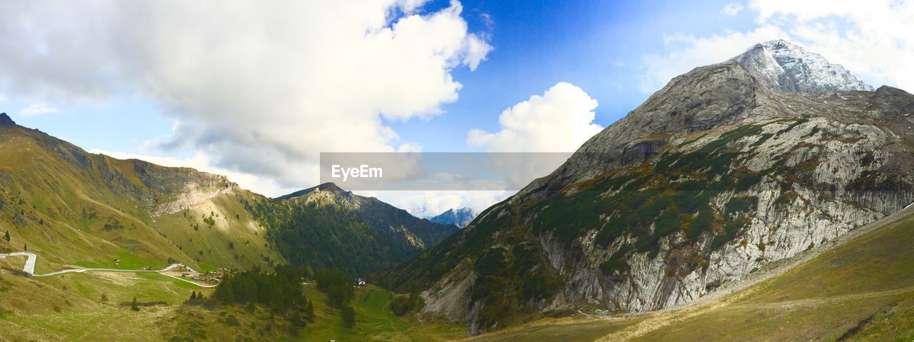 Panoramic view of landscape and mountains against sky