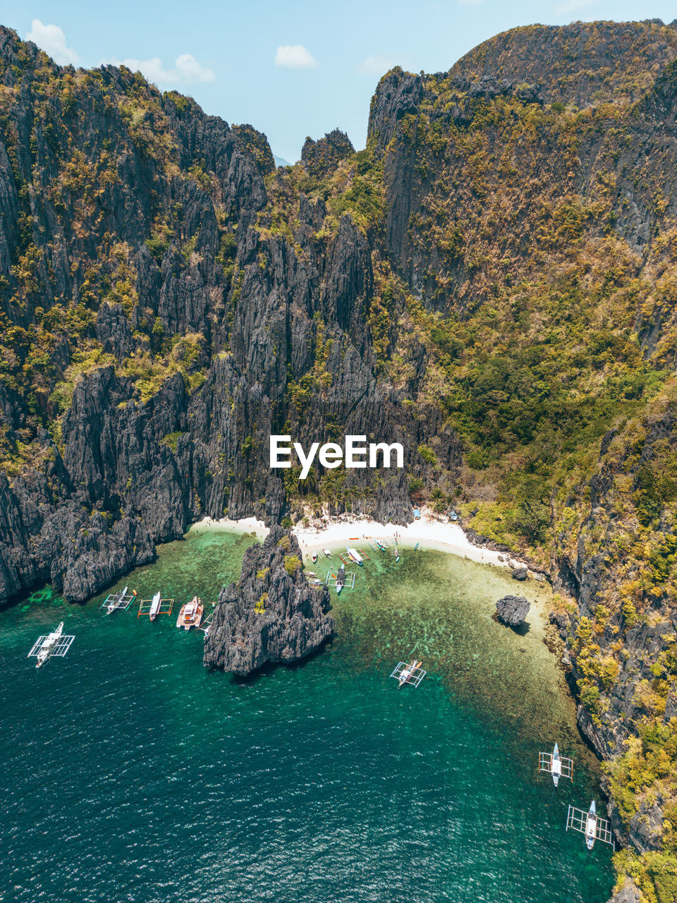 high angle view of sea against mountain