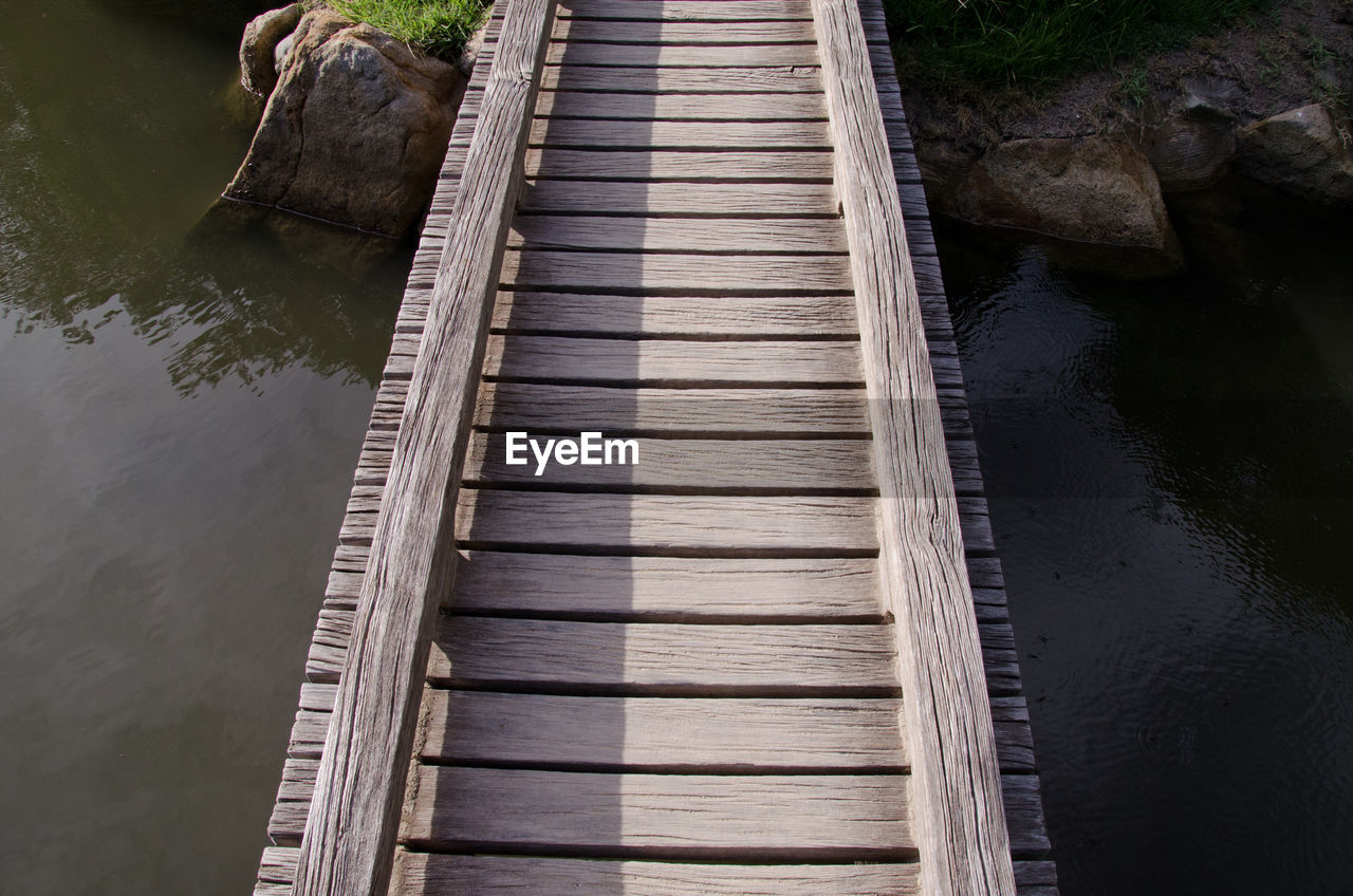 High angle view of pier over lake