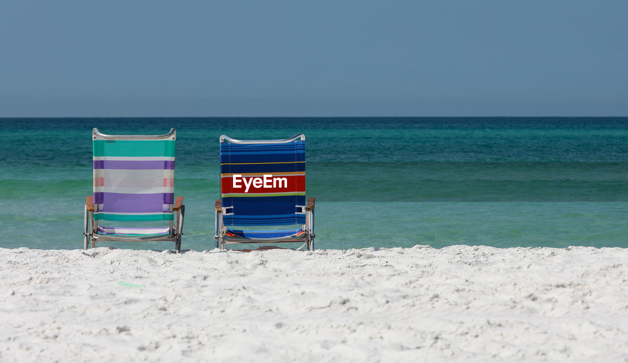 CHAIR ON BEACH AGAINST CLEAR SKY