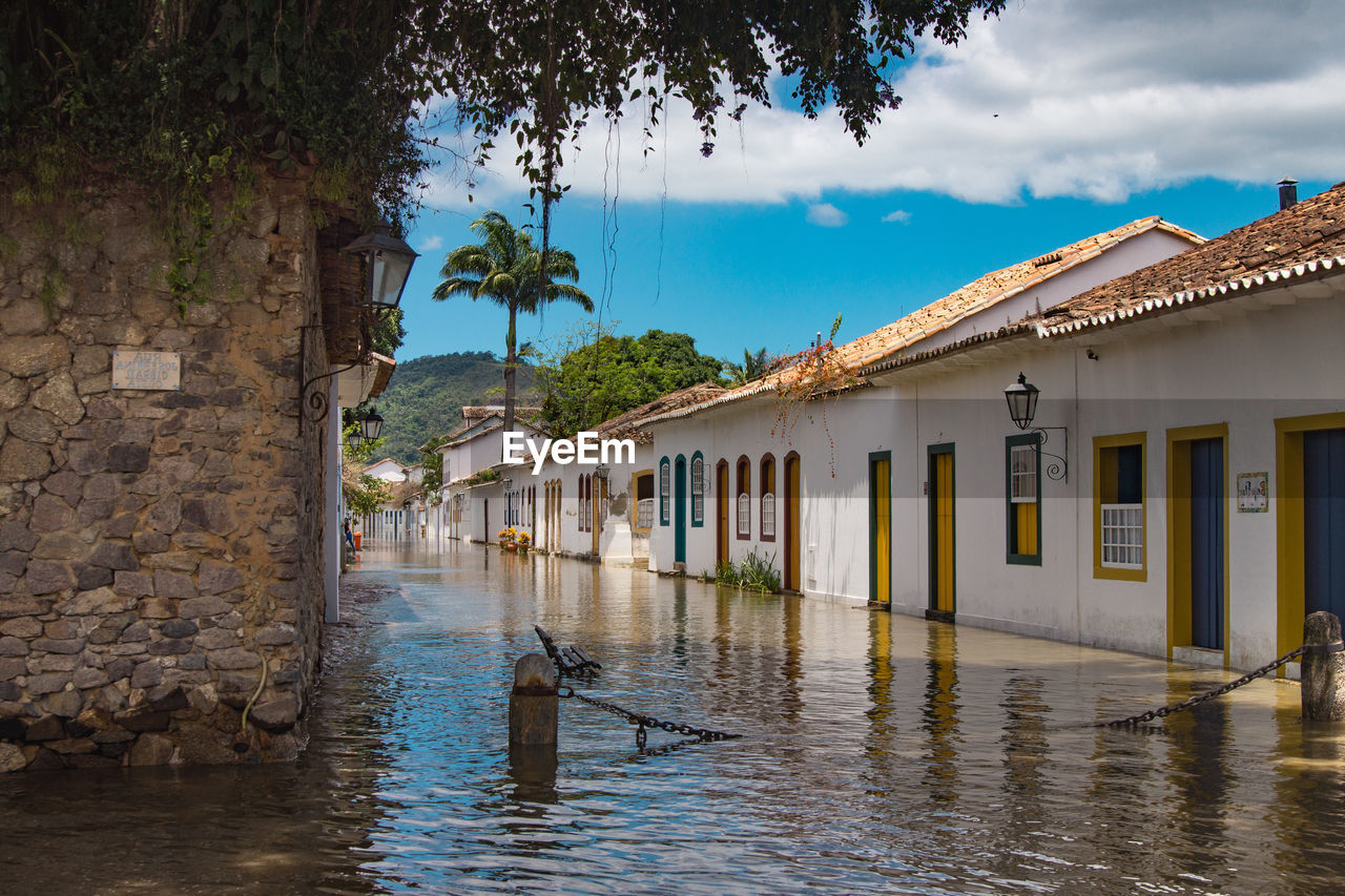 Flooded streets in colonial village